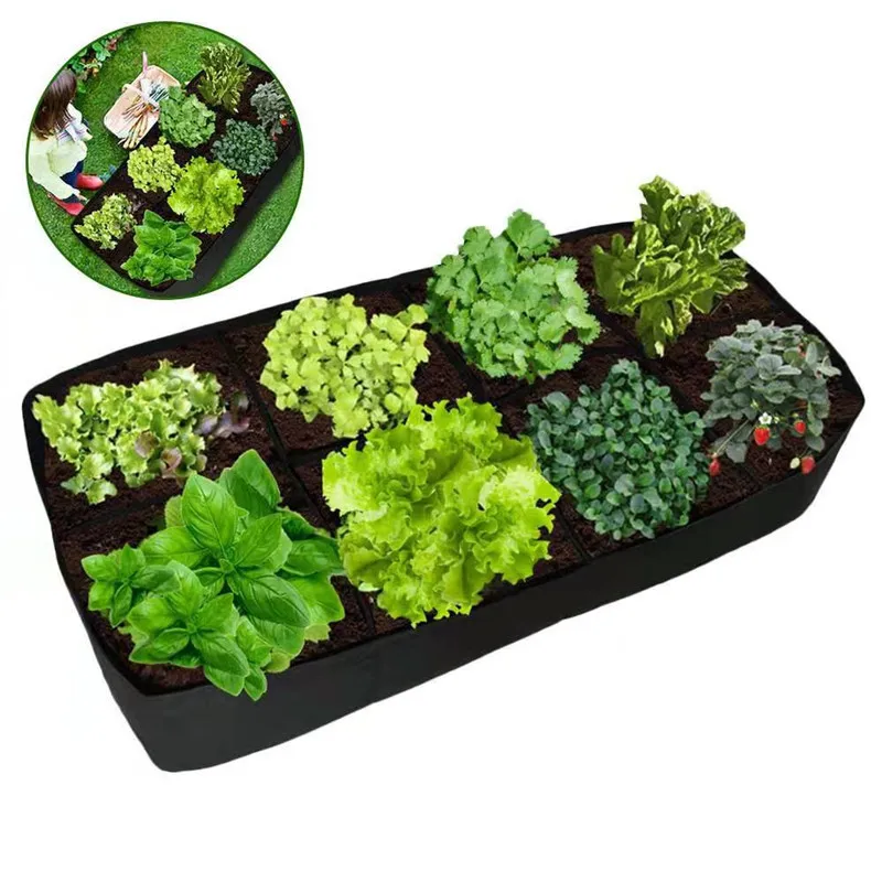 Fabric Raised Garden Bed, 135 Gallon 8 Holes Rectangle Breathable Planting Container Grow Bag Planter Pot for Plants
