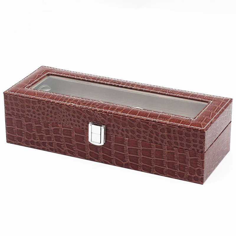 Custom logo luxury watch storage croco pu leather 6 grids watch gift box