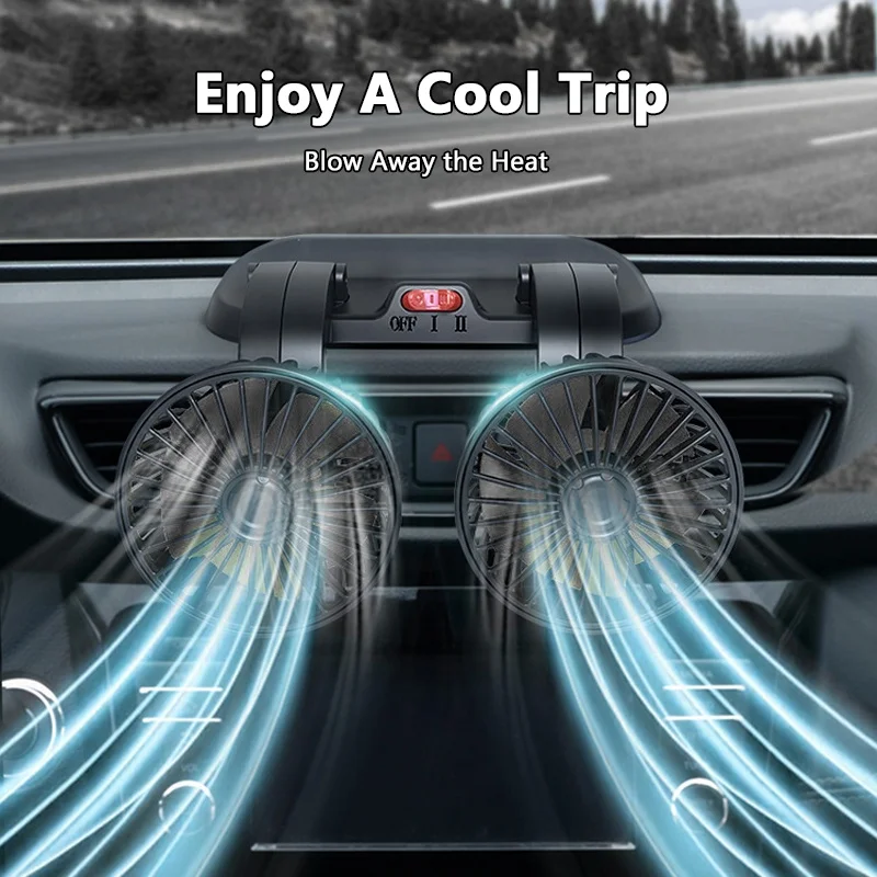 Car Fan Dual Head USB Fan  Portable Vehicle Cooling Fan 360 Rotation for Car Dashboard, SUV/RV/Truck/Sedan/Office USB Powered