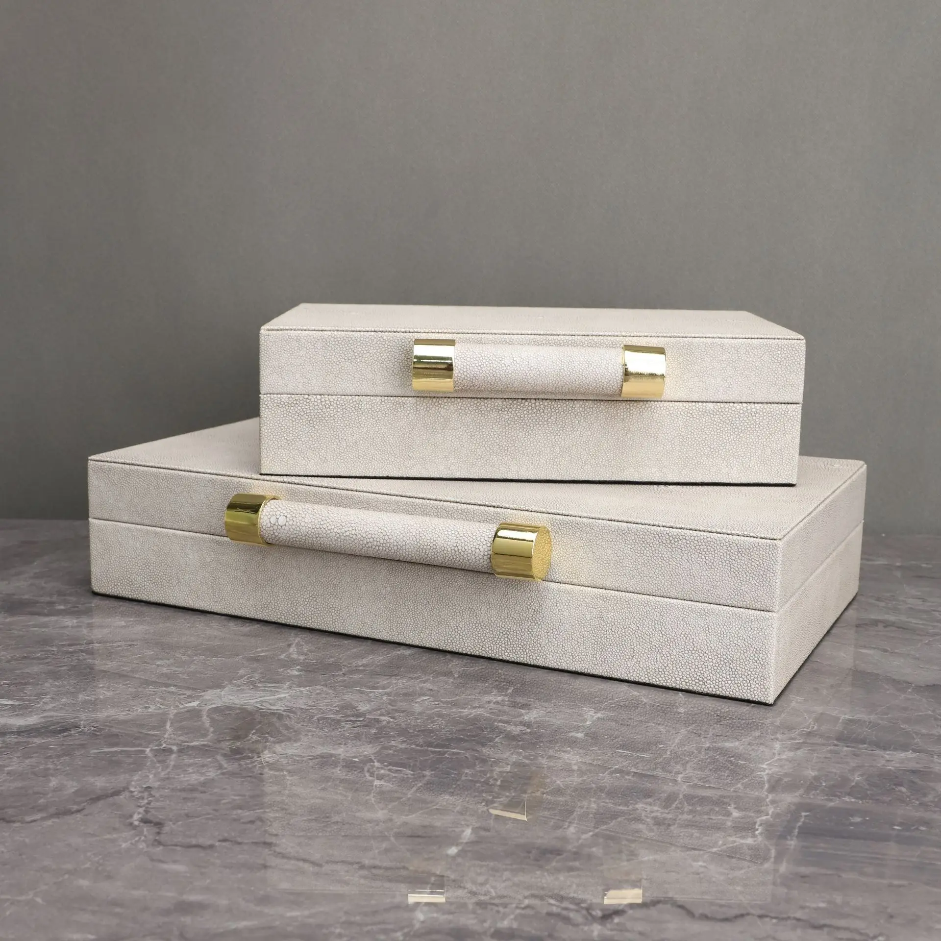 2pcs Elegant New Chinese Style Leather Jewelry Boxes Practical Table Decor for Anniversary Gift Color Changing Storage