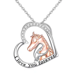 925 Sterling Silver Cute Animal Heart Pendant Necklace Rose Gold Pig with Zircon Women Girls Birthday Gift Jewelry