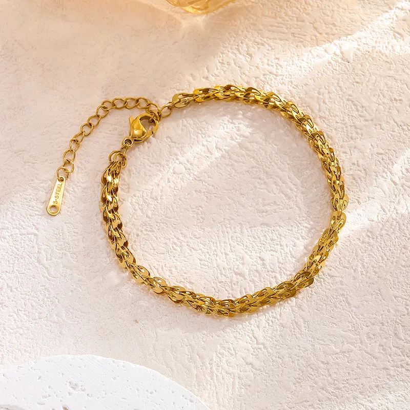 Stainless Steel Creative Belt Chain Bracelet Necklace Set Gold New Chain Set Beach Holiday Party Jewelry Gift
