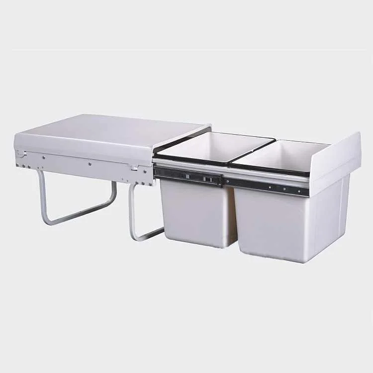 2*15L pull out kitchen cabinet double plastic waste bin