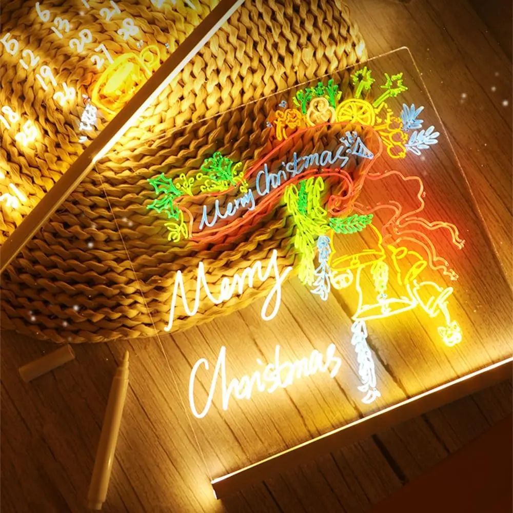 2025 New LED Note Board Light Up Acrylic Message Board with Adjustable Stand and 7 Colors Pen LED Illuminated Drawing Board