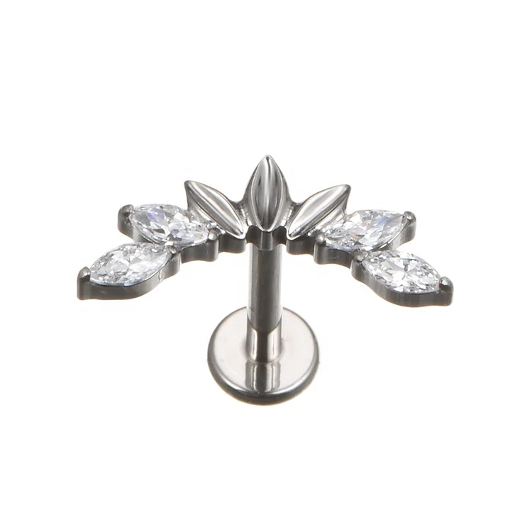 Fuxuan ASTM F136 Titanium Marquise with Zircon Threaded Top Labret Helix Tragus Piercing Jewelry Wholesale