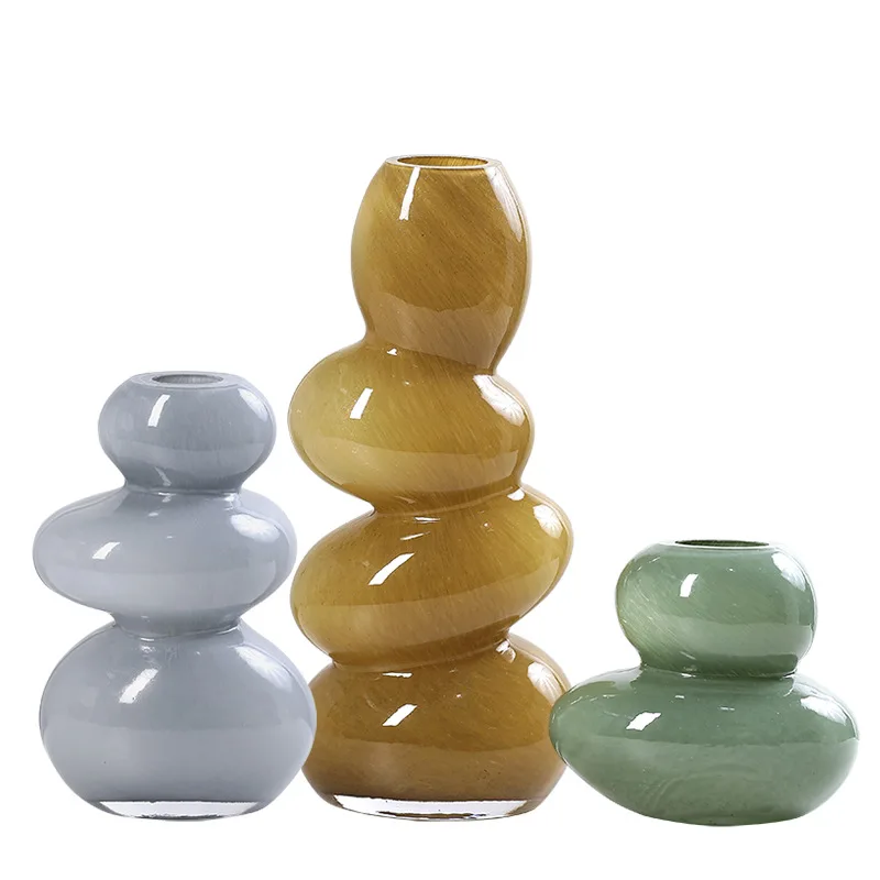 Glass Vase Wholesale Nordic Simple Living Room Wedding Party Home Decoration Colorful special-shaped Glass Flower Vase