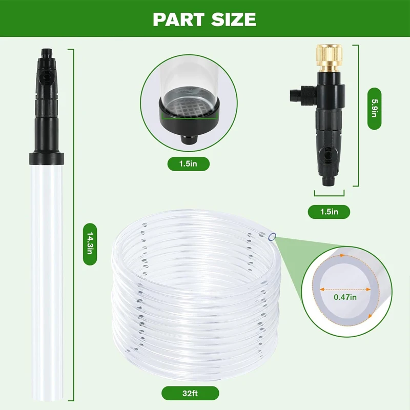 Gravel Vacuum for Aquarium Water Changer Fish Tank Cleaning Tools,Siphon Universal Quick Pump Aquarium Water Changing (30ft)
