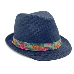 Straw Hat Supplier Floral Print Black Band Fedora Sun-proof Lifeguard Straw Hat