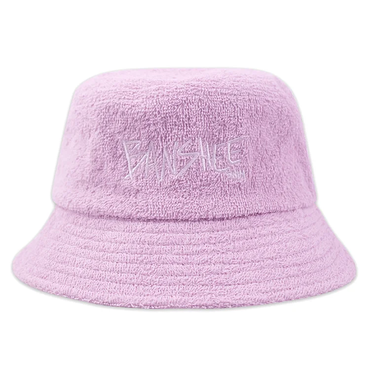 Qianzun bulk order adult pink custom embroidery logo terry towel cloth bucket hat