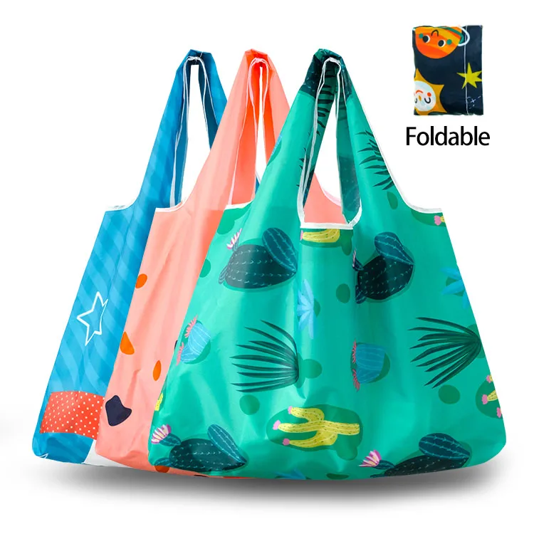 Custom available Reusable 100%Polyester Grocery Tote Shopping bags