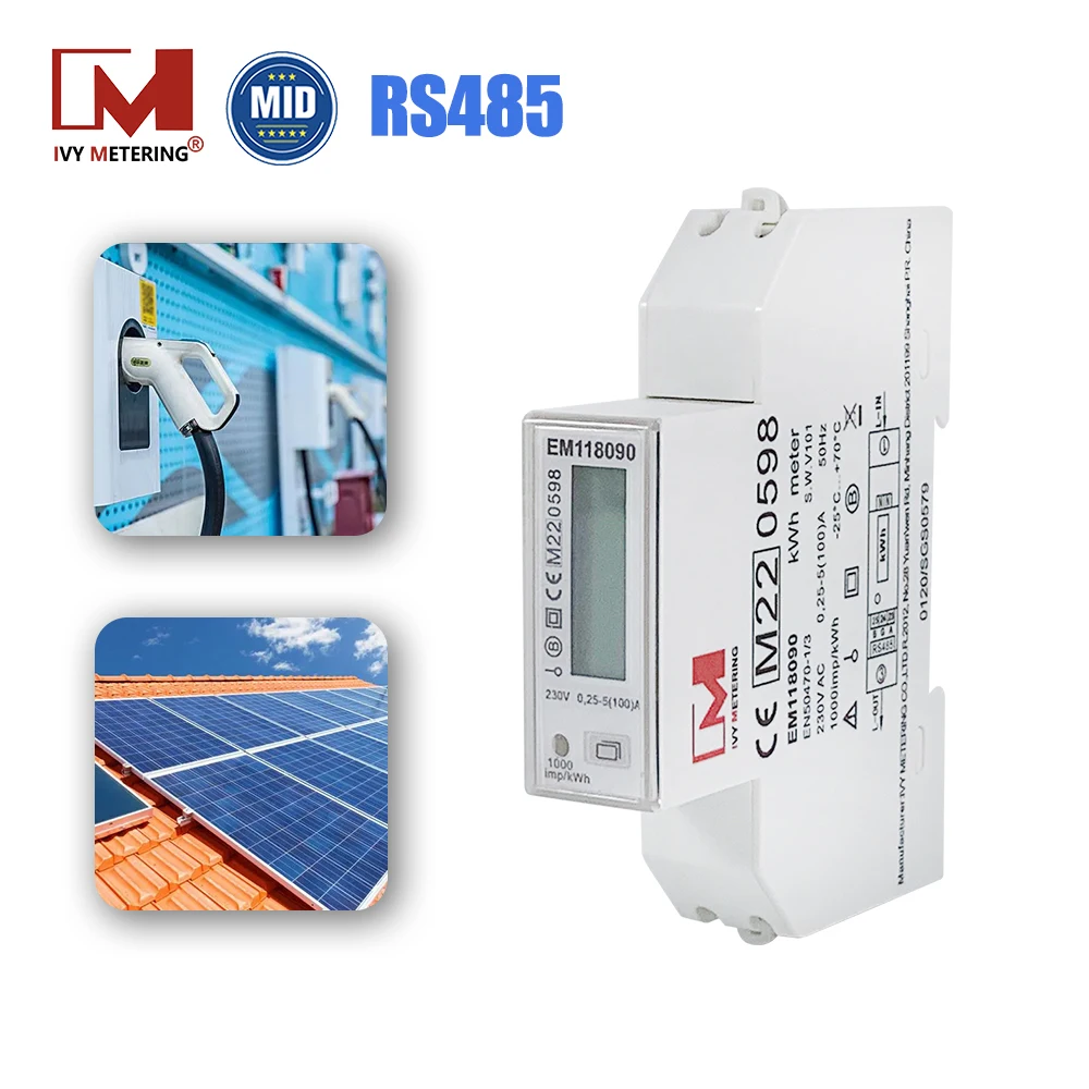 1 Phase LCD Display RS485 Modbus Protocol Bidirectional Energy Meter For PV Solar System EM118089 90 91