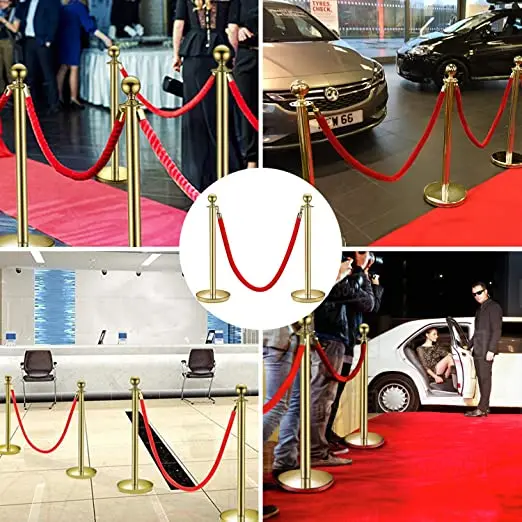 4 Pack Velvet Stanchion Rope, 5 Feet Burgundy Crowd Control Velvet Ropes with Gold Clasps for Party Event and Red Carpet