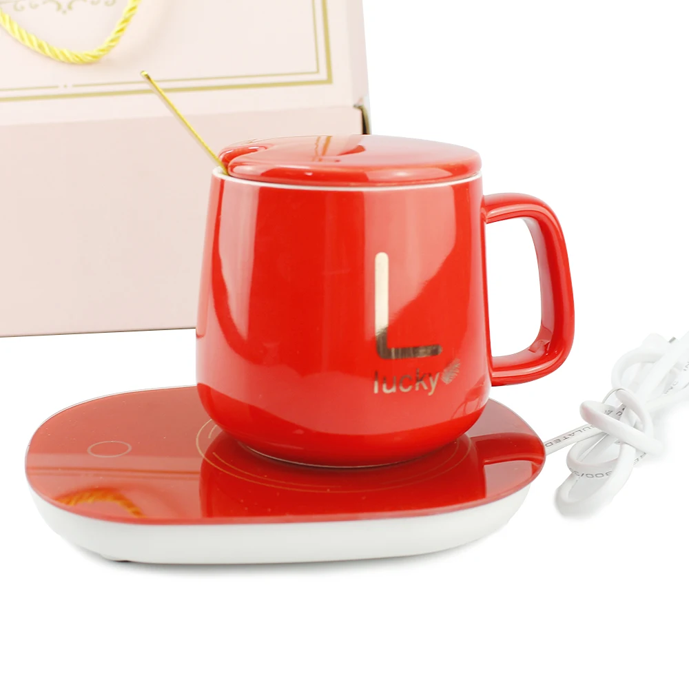 USB Constant Temperature Coaster Heating Ceramic Mug with Coaster and Spoon