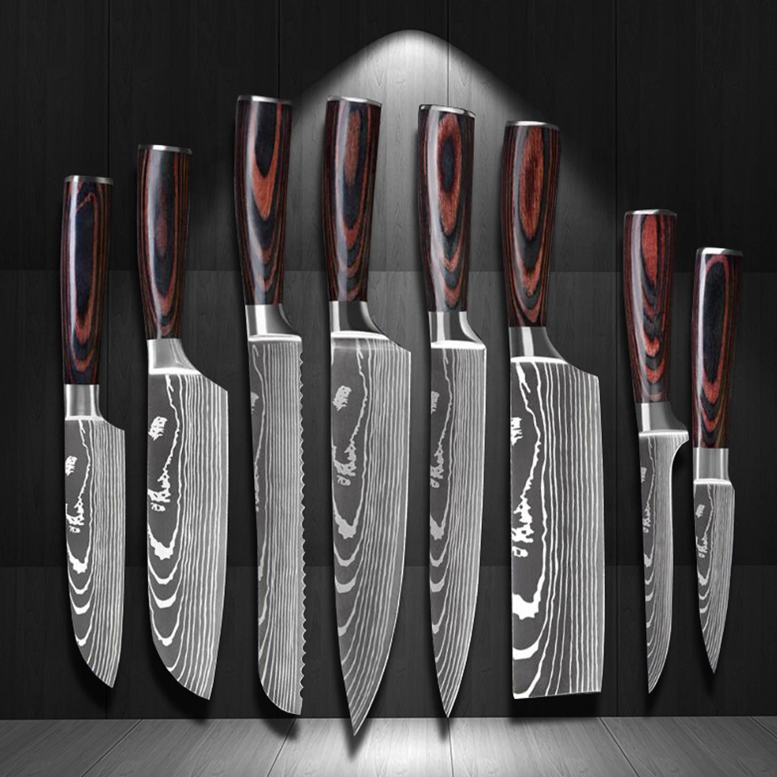 Stainless Steel Kitchen Chef Knives 8PCS Kitchen Knife With Wood Handle kunai knife