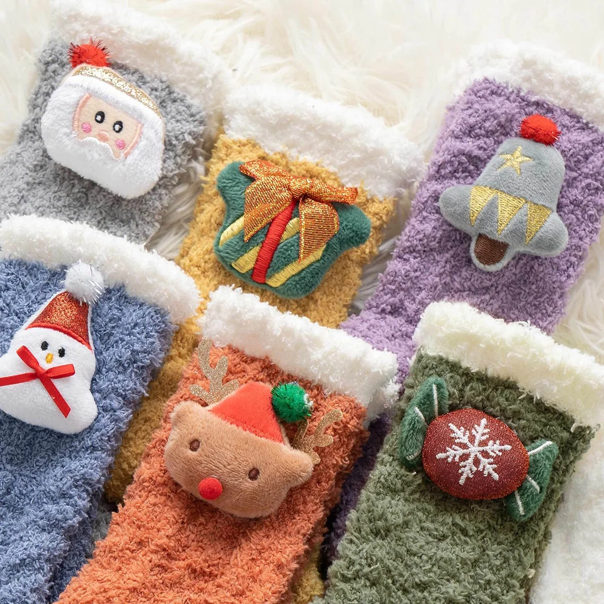 Christmas Winter Warm Cartoon Christmas Novelty Cute Animal Coral Velvet Floor Socks Women Gift Box Socks