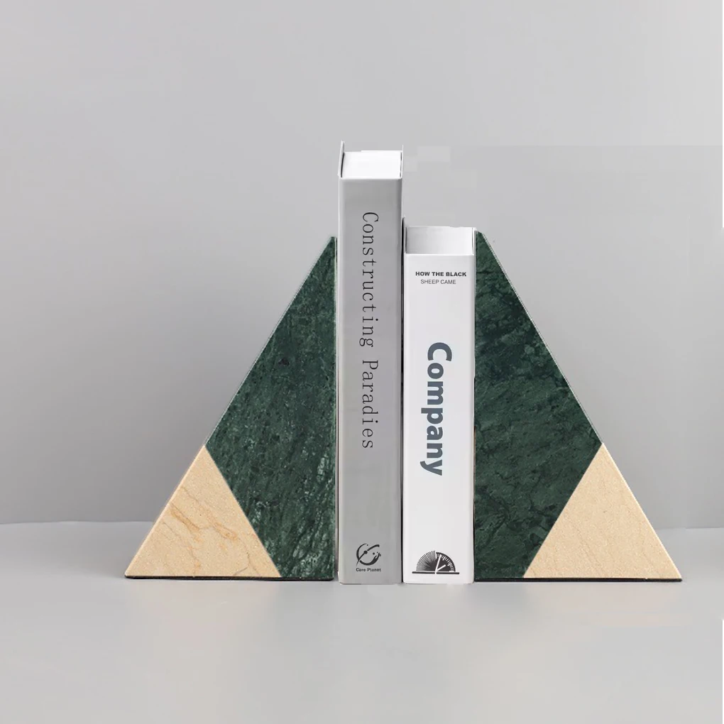 European marble Bookends Marble Home Decor Creative Arched green Stone Ornaments Natural Marble Crafts Stone triangles Bookends