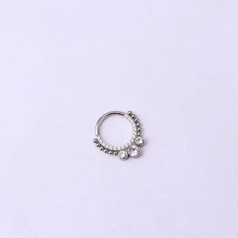 16G  Stainless Steel Cz Septum Clicker Piercing Hinged Segment Ring Diath Helix Nose Hoop Ring