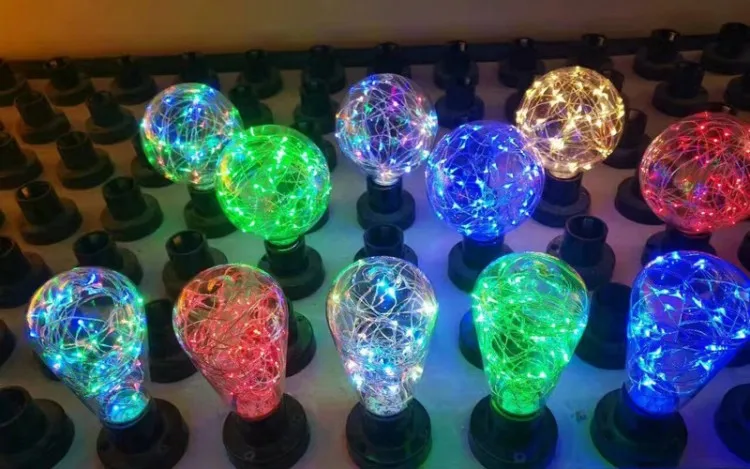 G95 G125 ST64 G80 Edison LED Творческий цветная лампа Ресторан Бар КТВ медный провод декоративные лампочки RGB 110V 220V