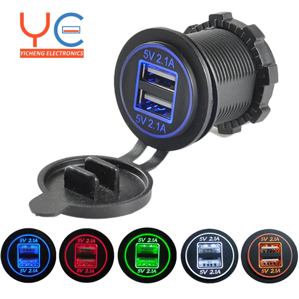 12V 24V Fast Charging Double Port 4.2A 2.1A USB Charger Socket for Car Bus