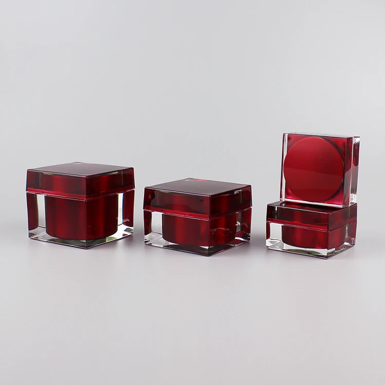 Factory price acrylic luxury fancy red square cosmetic jar