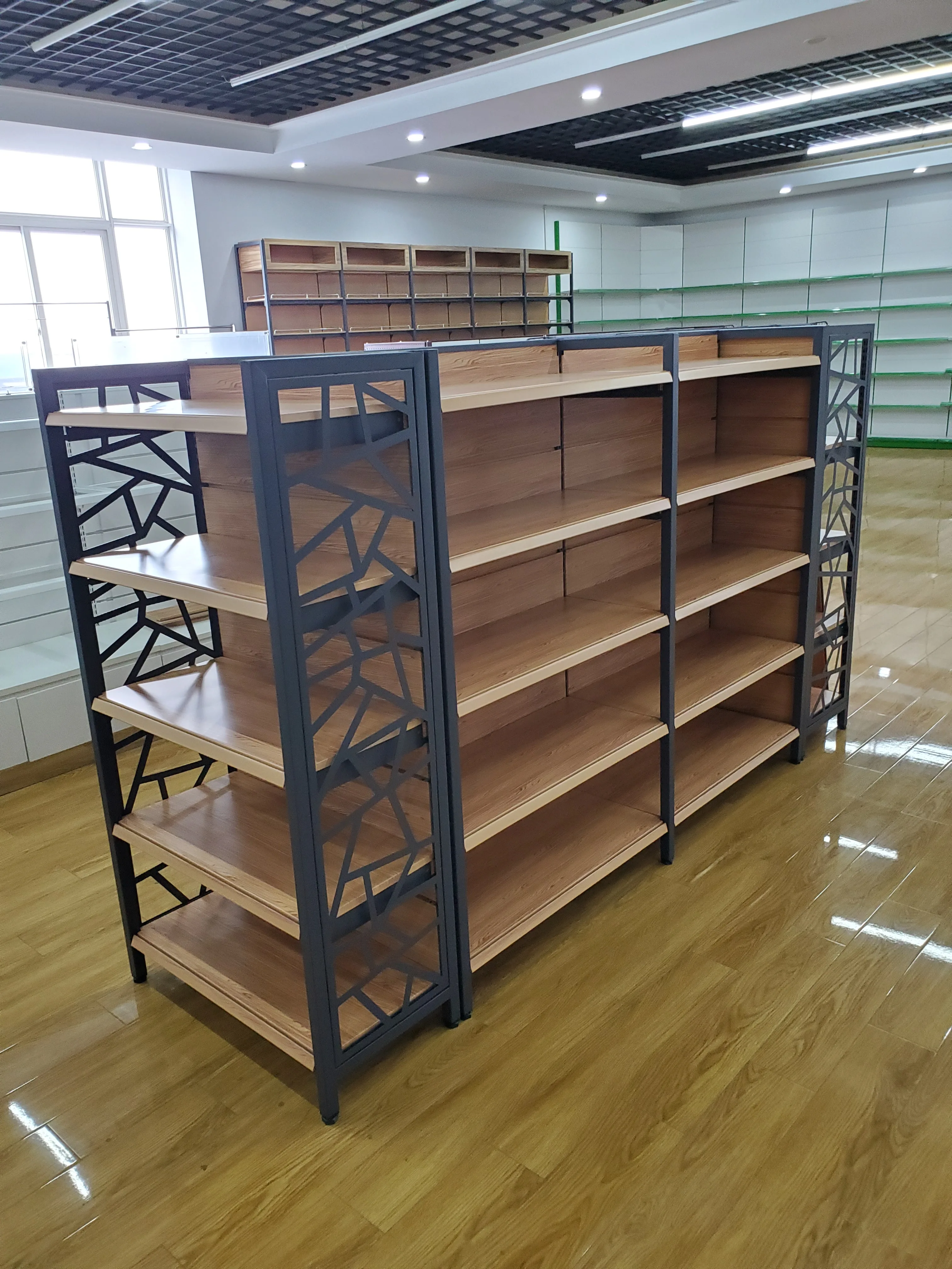 Manufacturers retail wood grain for custom metal frame stores wholesale strong supermarket shelf displays