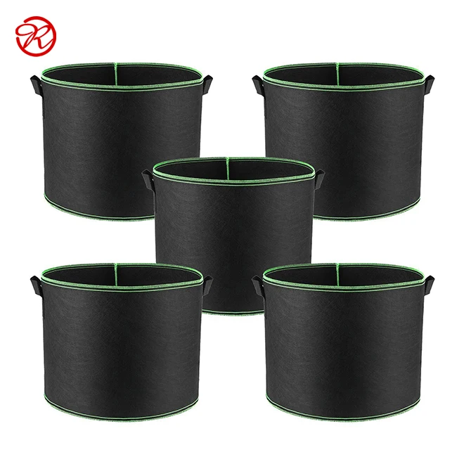5-Pack 3 5 10 20 25 30 100 Gallon Felt Grow Bags Heavy Duty 300G Thickened Nonwoven Plant Fabric Pots with Handles