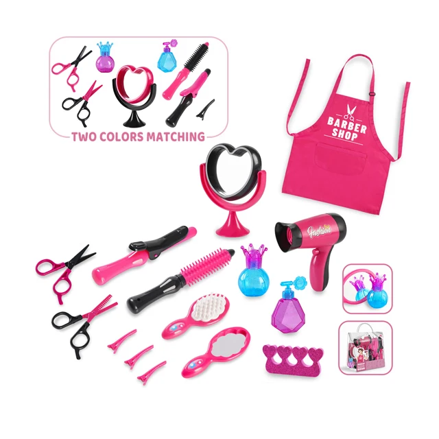 Fashion Educational Beauty Salon Set Kids Pretend Play with Barber Apron HairStyling Makeup Kit Toys for Girls Children