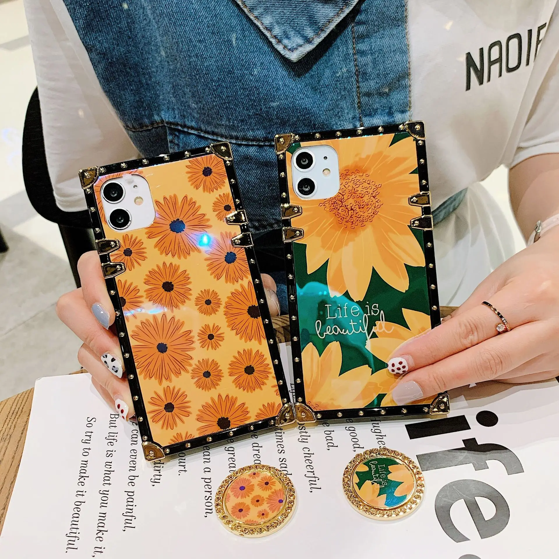 Роскошный Блестящий цветной цветочный золотистый квадратный чехол для телефона Motorola Moto One 5G Ace G Power Stylus Play