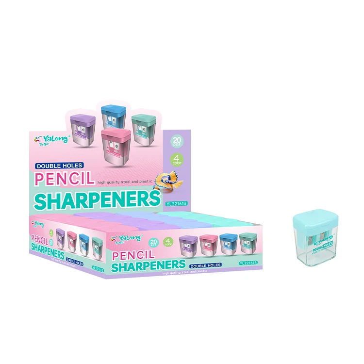 Yalong New Double Holes Rectangle Plastic Sharpeners Macaron Color Design Large Space Pencil Sharpener