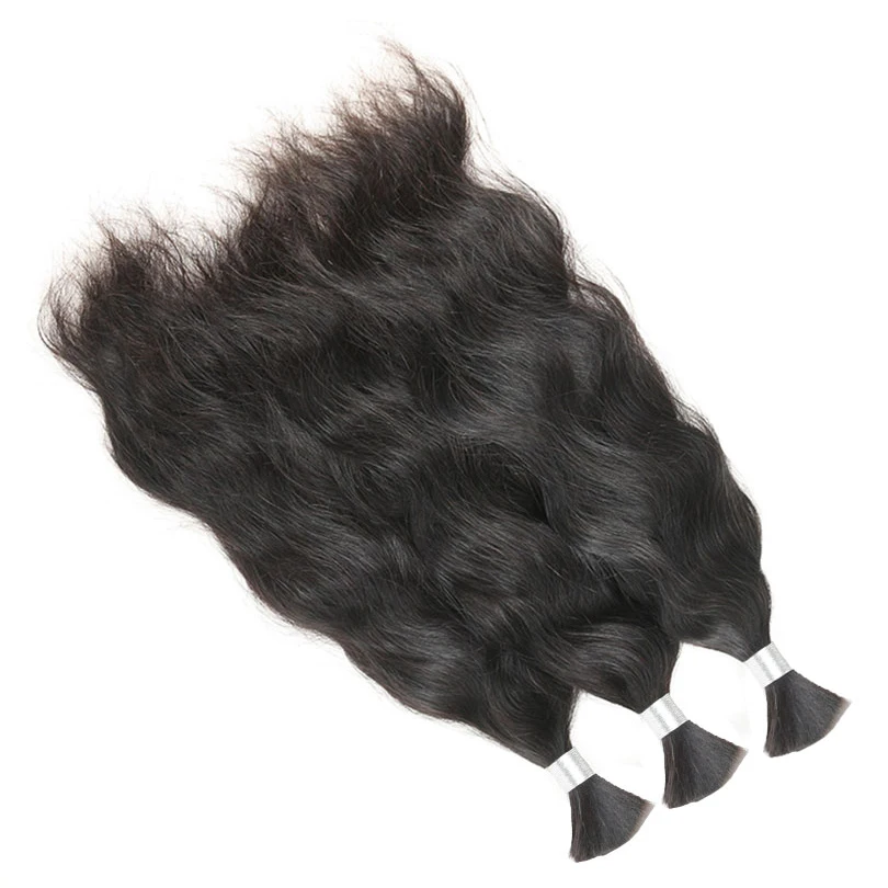 Brazilian Remy Human Hair Wavy Bulk Hair Weaving For Braiding 100% Unprocessed No Weft Human Hair Bulk Extensions Natural Wavy