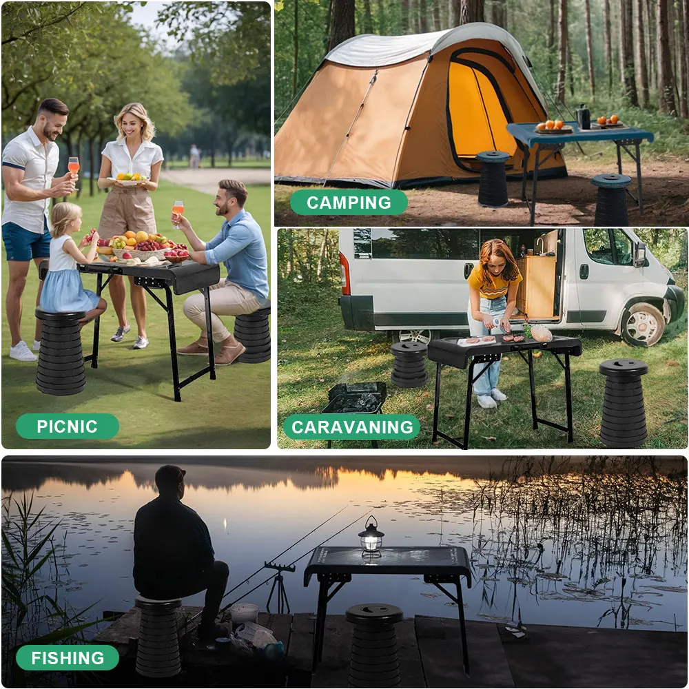 Camping Portable Folding Table and Stool Chair Set Telescopic Stool Adjustable Retractable Seat Collapsible Stool and Table Set
