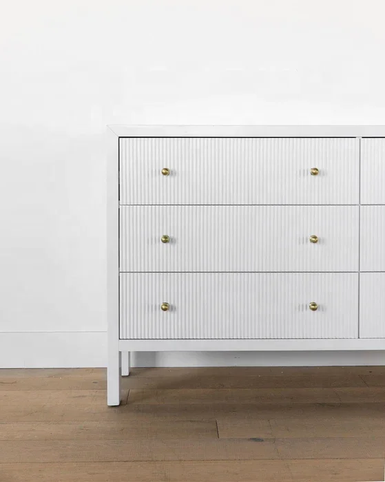 High quality bedroom furniture french contemporary solid oak white 6-drawer Dresser