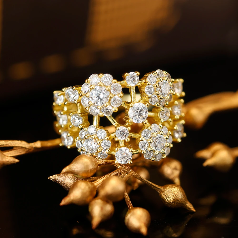 Grace Jewelry Flowering Shrubs 3D Unique Design 925 Silver Gold Plated Jewelry Fashion Cubic Zirconia Ring