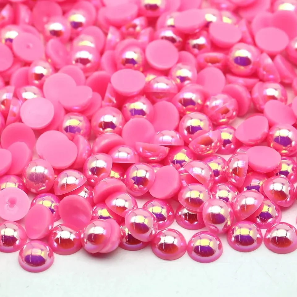 Wholesale Factory Price 6 mm Red AB Plastic Half Round Pearls Rhinestones For Clothing Decoration