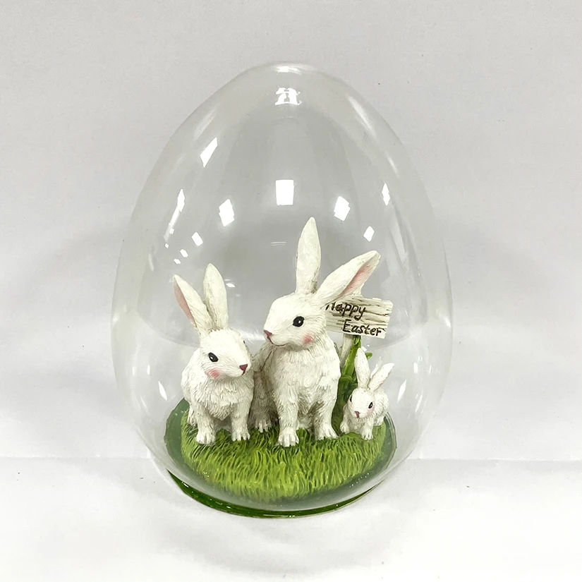 
Happy Easter Egg Hunt 10.5cm Glass Easter Egg Resin Rabbit Ornament Easter Decorations 