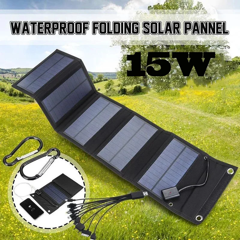 made in China Waterproof Portable Foldable 15W Sunpower Solar Panel Charger with 2 USB Port for Hiking Camping Outdoor