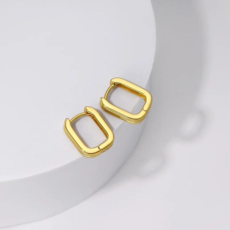 Mini square round cheap wholesale brass 18k gold plated chunky U huggie trio square hoop earrings for women