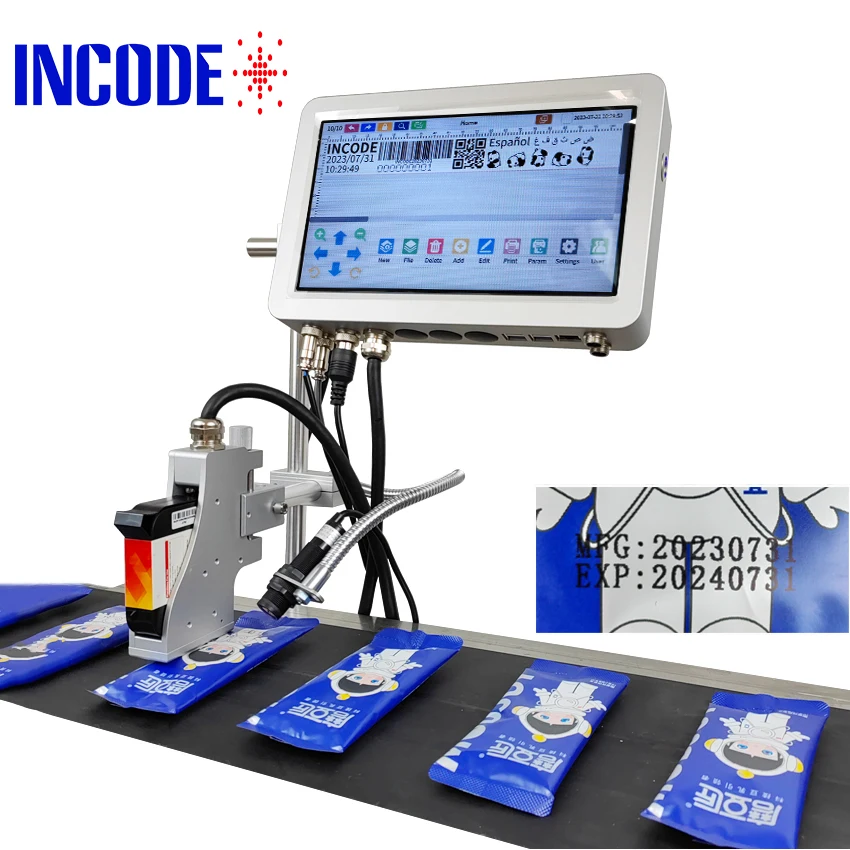 INCODE Barcode Head Print Expired Date Coding Machine TIJ Logo Printing Online Thermal Inkjet Printer for PVC PE Labeling