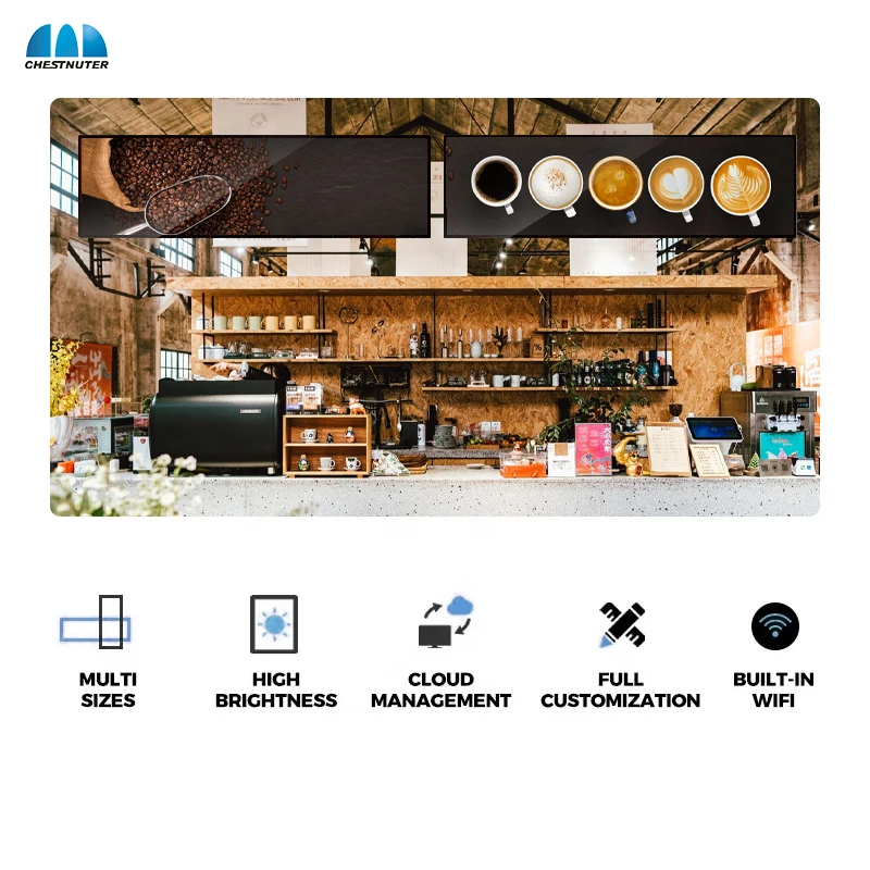 Shelf Edge Stretched Bar LCD Display Supermarket Digital Signage Advertising Screen