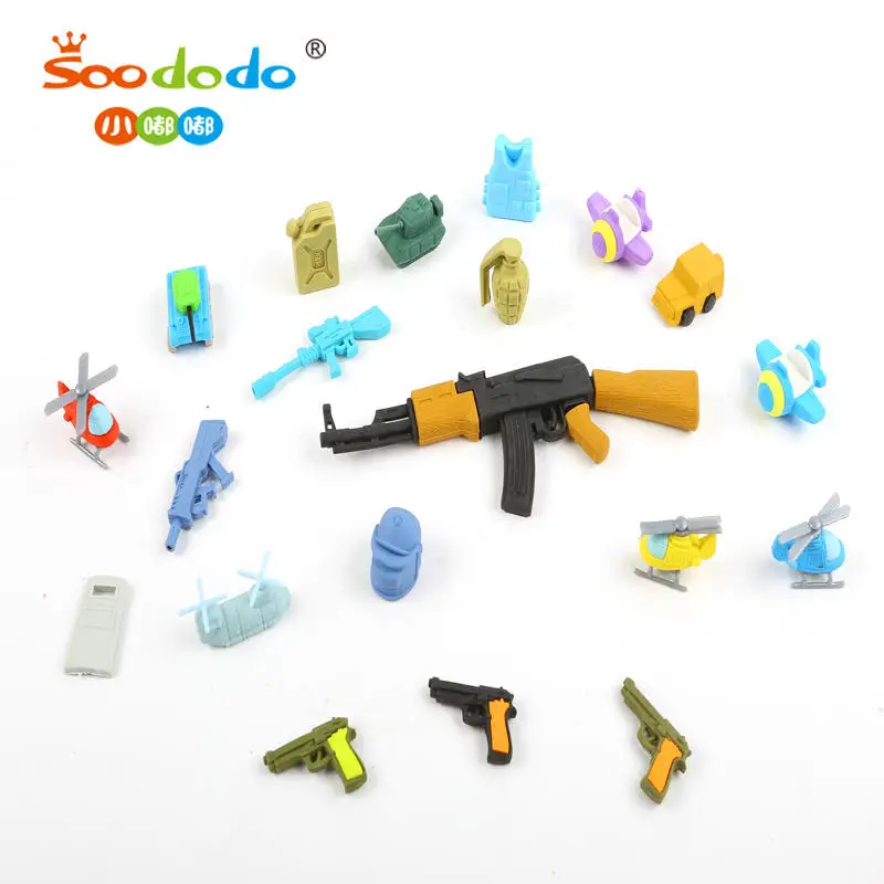 Soododo Wholesale Promotional Eraser Custom Logo Puzzle 3D Jumbo Gun Shaped Pencil Eraser