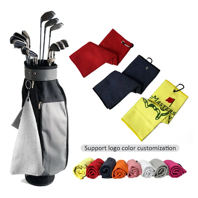 Microfiber Golf Towel High Quality Waffle Golf Ball Cleaning Cloth Hook for Hanging Golf Carts