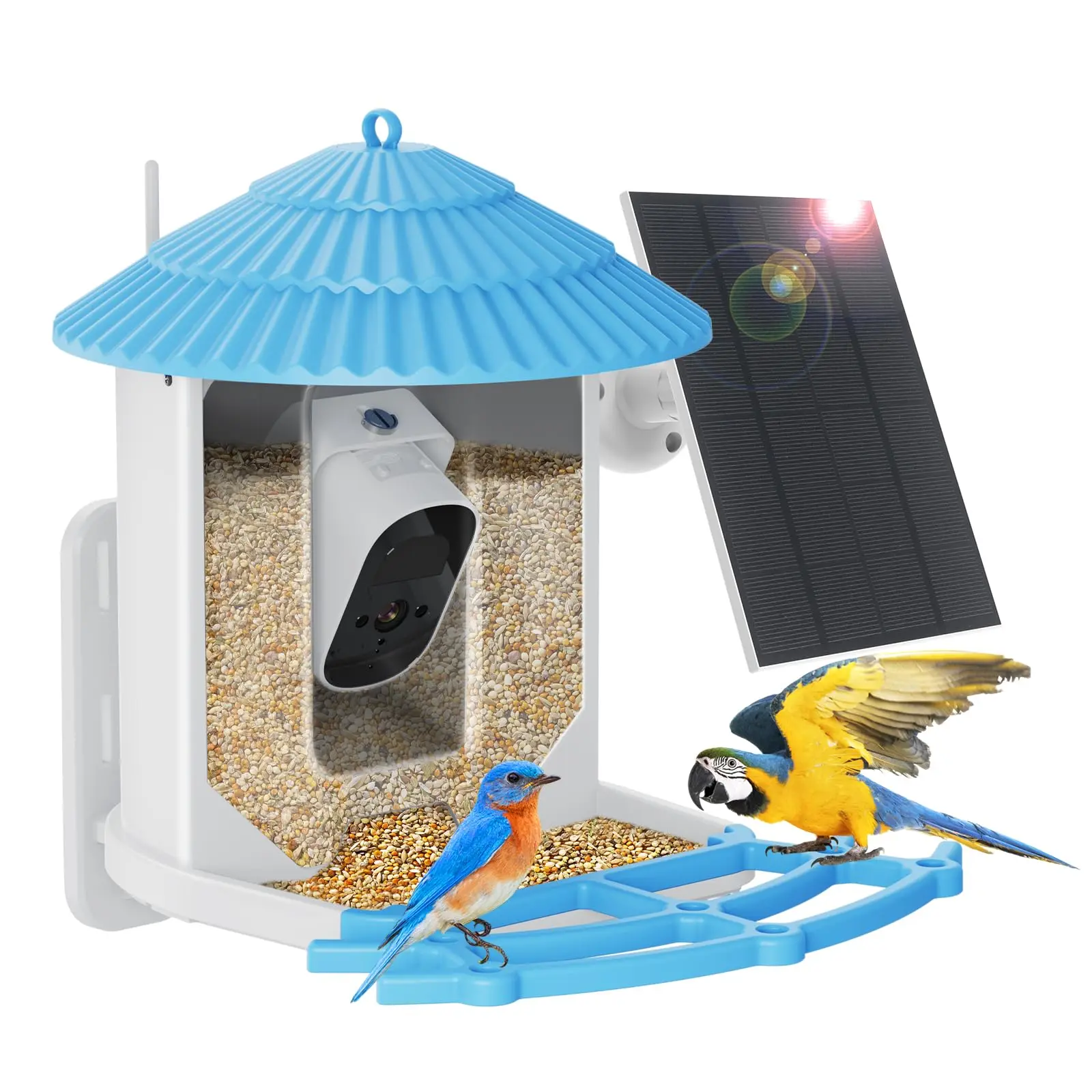 Smart Bird Feeder With Camera Solar Powered Panel Automatic flying Wifi AI to Recognize Bird Watching Camera