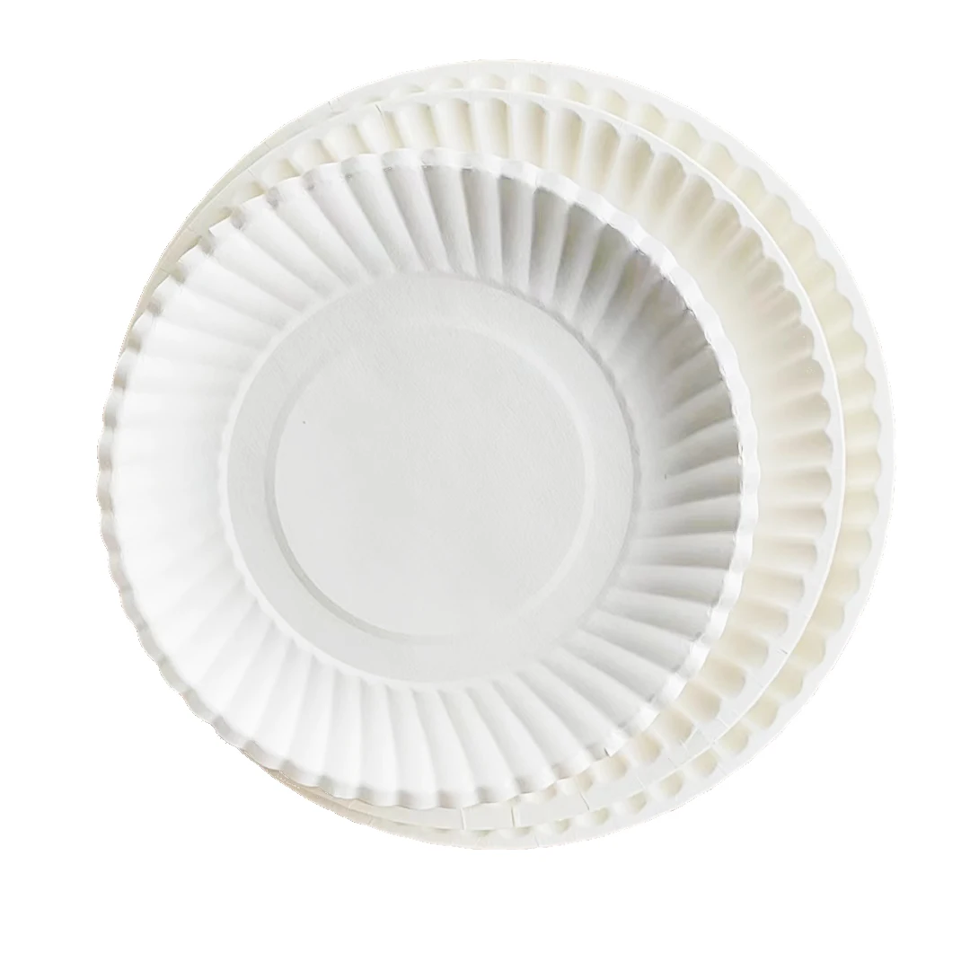 Eco friendly Disposable 6, 7, 8,9 Inch White party Paper dish Uncoated Custom Print Paper Plate