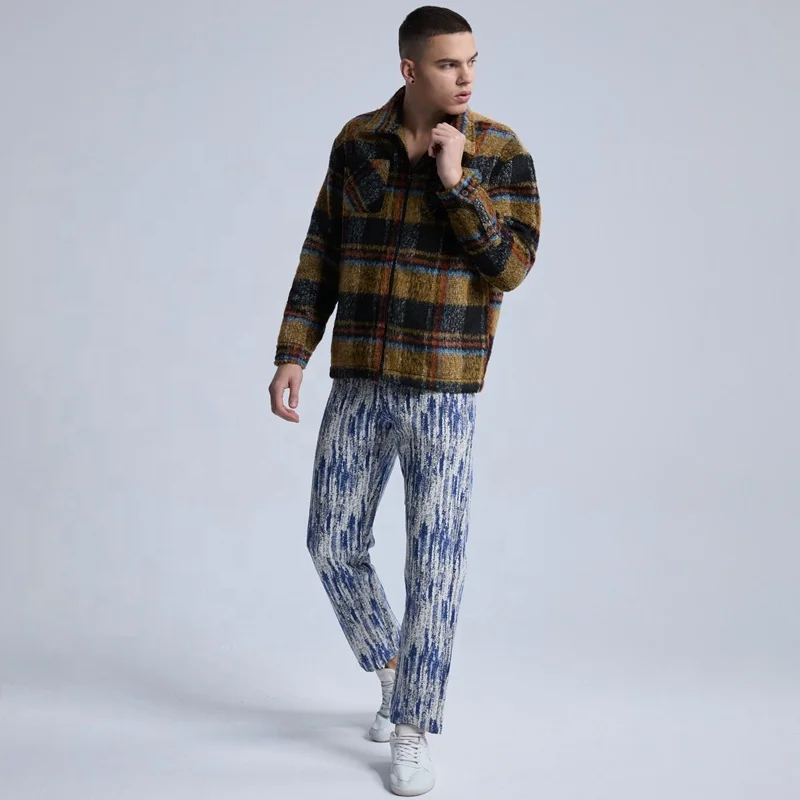Rainbow Spray Custom Checker Plaid Jacket Mens Sherpa Jacket