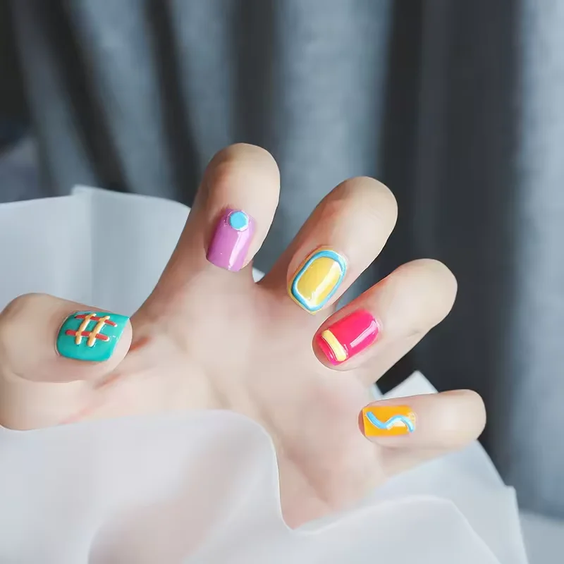 Self Adhesive Cartoon Nail Decals Decoration Sticker Flower Heart Star 3D Colorful Nail Stickers Embossed Nail Stickers