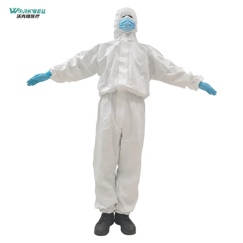EN14126 Disposable TYPE6 Non Woven Tyvek suits 65g Biodegradable Elastic cuffs Coverall with hood Washable Reusable 510K