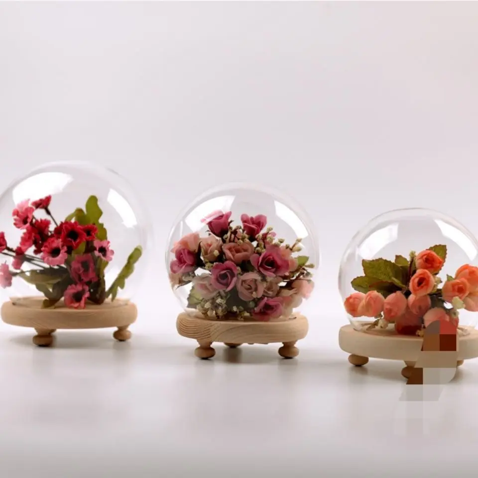 Customize Wholesale hot sale globe glass Dome Flower Display Decorative Large Size Glass Cover With Customize Base