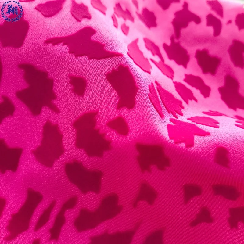 Hot selling  polyester/spandex Nylon/spandex  flocking strech knitted fabric suit for fashionwear