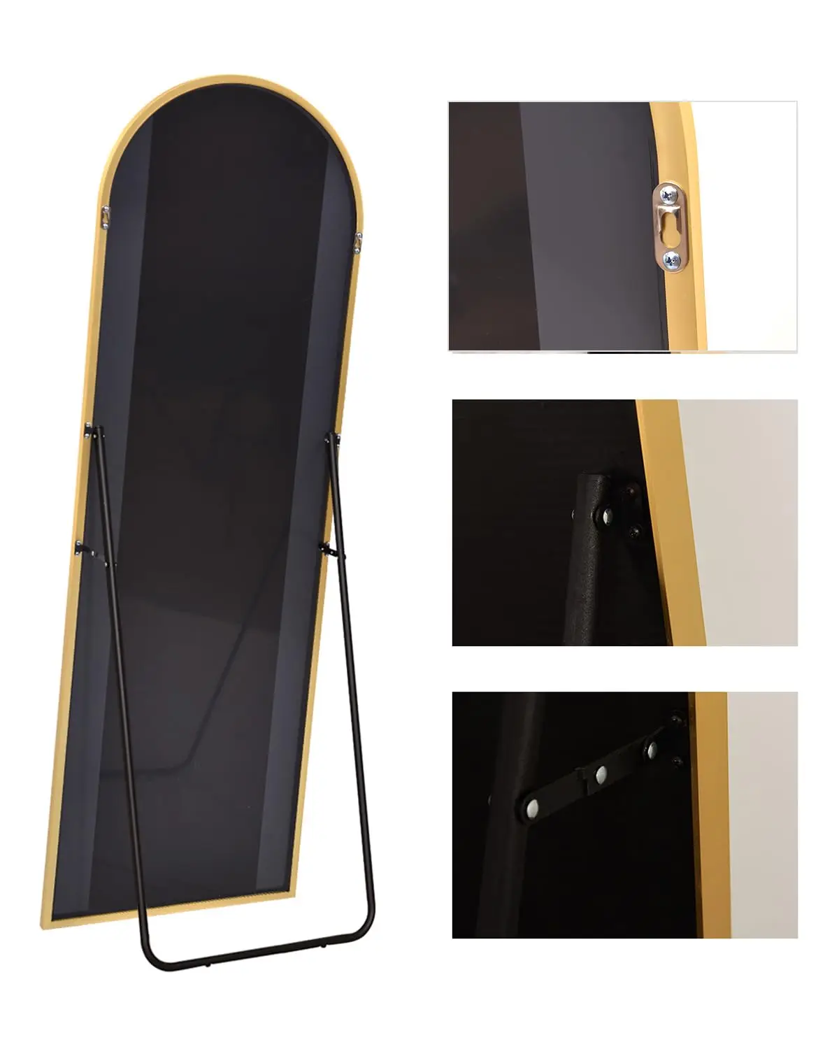 Arched Gold Aluminum Framed Free Standing Bedroom Leaning Living Room Tall Ceiling Body Floor Mirrors Full Length Large Size