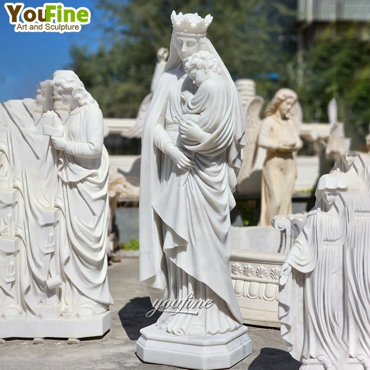 Outdoor Natural Marble Mary Holding Baby Jesus Christ Statue